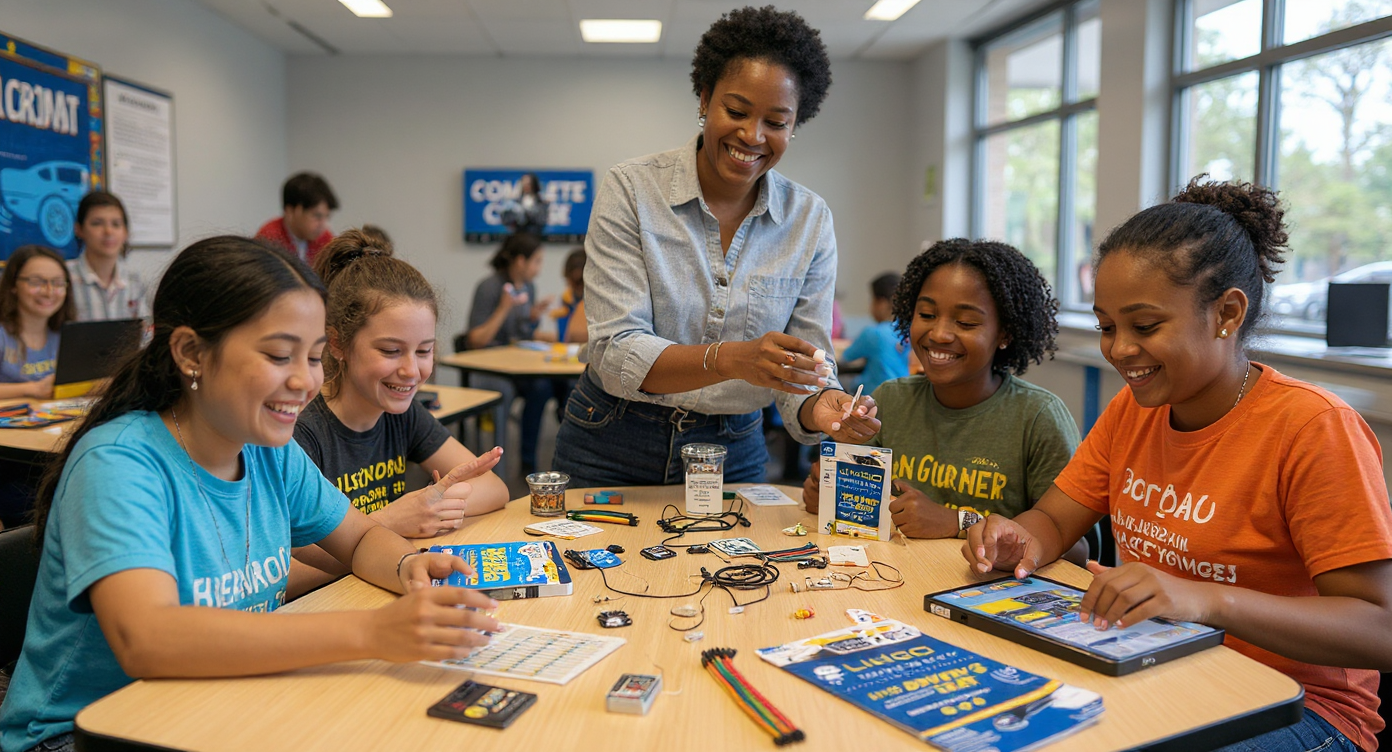 Students collaborating with Lingo kits